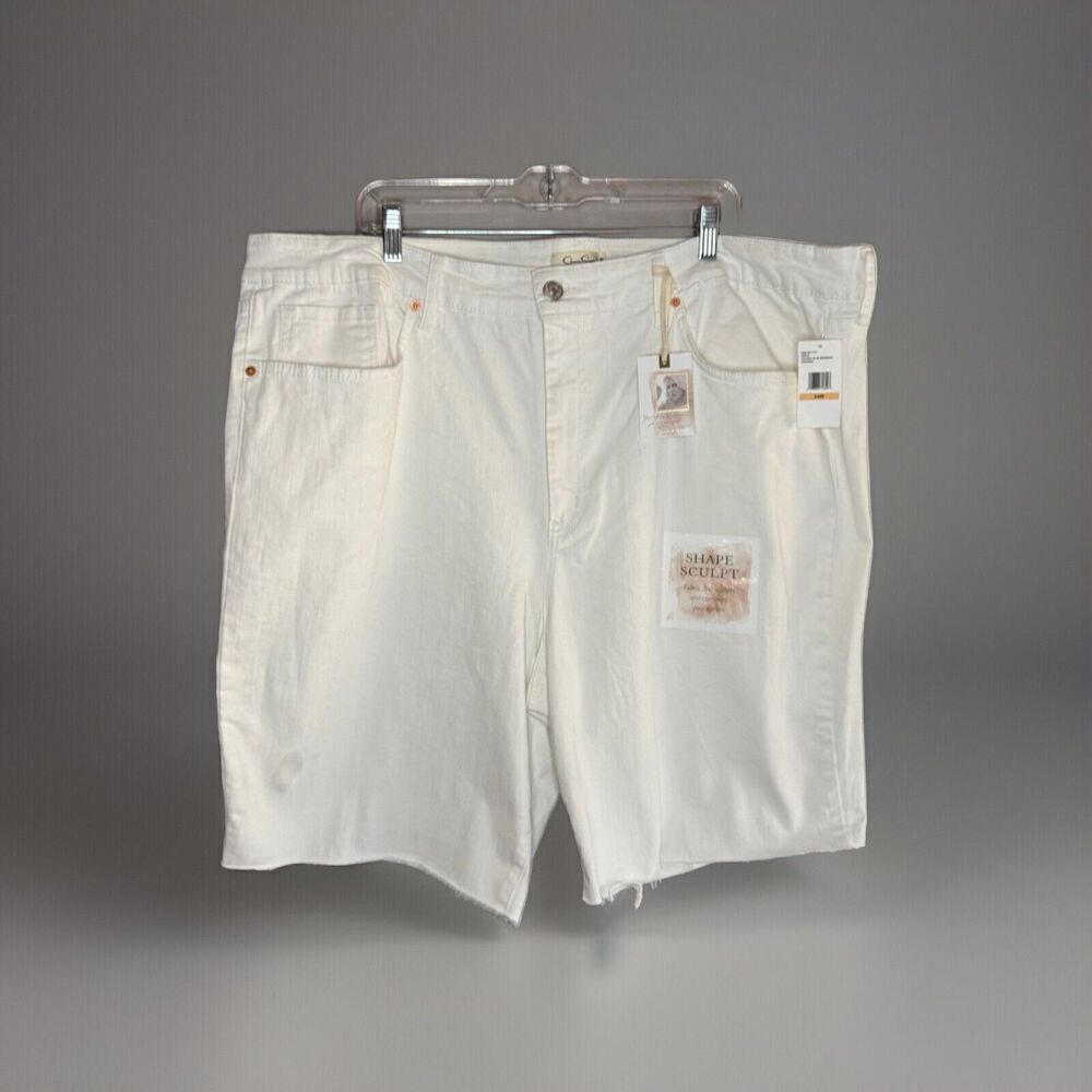 Jessica‎ Simpson Adored Slim Bermuda Shorts Modest White Denim Jean Fray Hem 24W